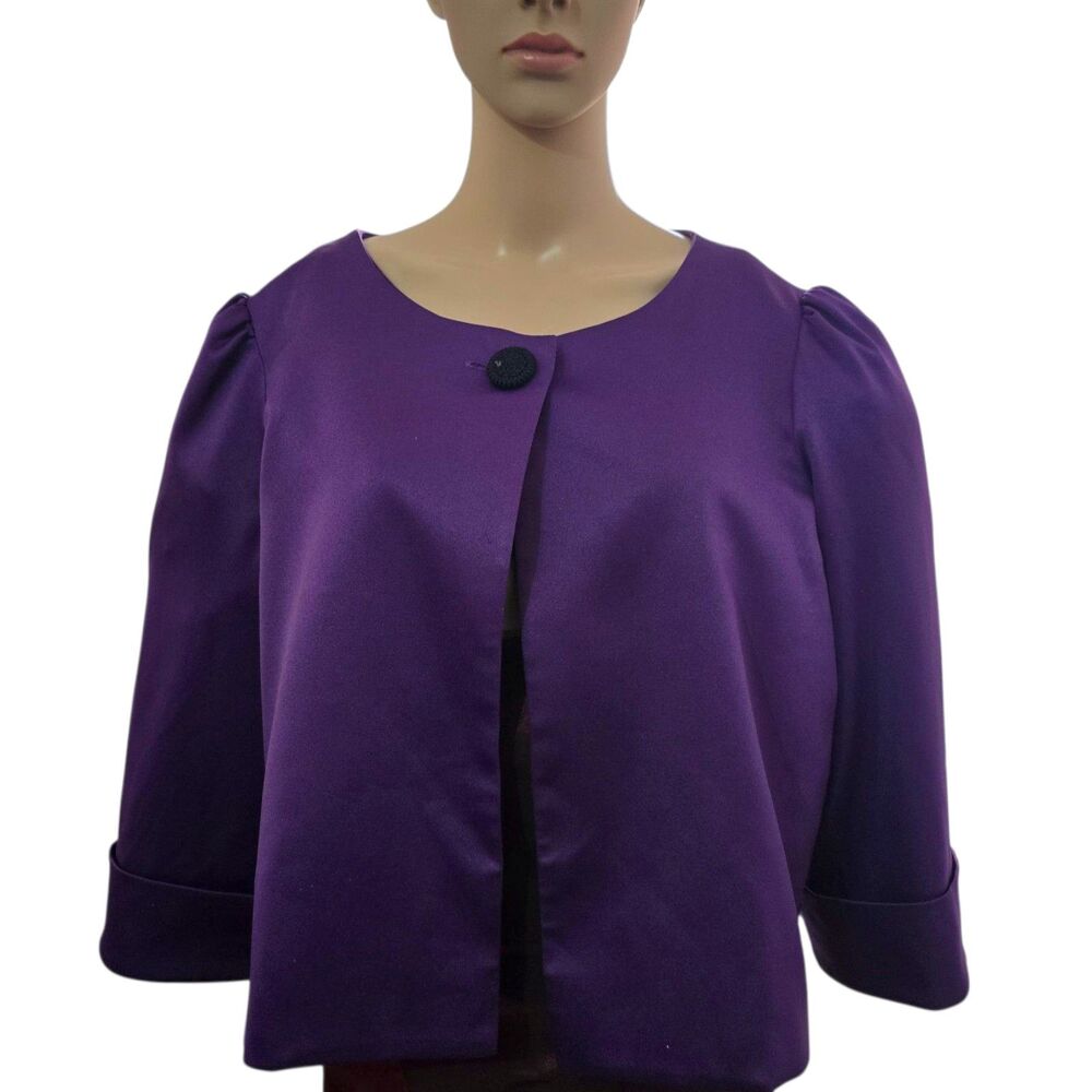 EUC Sandra Darren Purple Bolero 3/4 Sleeve Satin Jacket Size 12 Cropped Formal